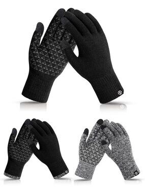 3 Pairs Winter Gloves Thermal Knit Touch Screen Anti Slip Gloves Men Women